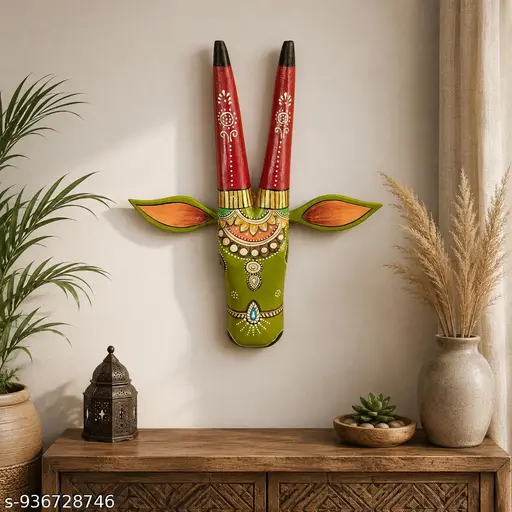 Colourful Handcrafted Wooden Cow Head Face For Wall Decor Wall Hanging Decorative Wall Mask Multiple Colours Design Wall