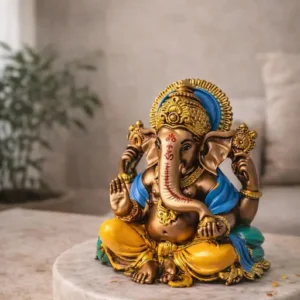 Lord Ganesha Idol for Home Decor Ganpati Bappa Murti for Puja Room Temple Living Room Hand Painted Decorative Ganesh Statue Spiritual Gift for Home Office Housewarming