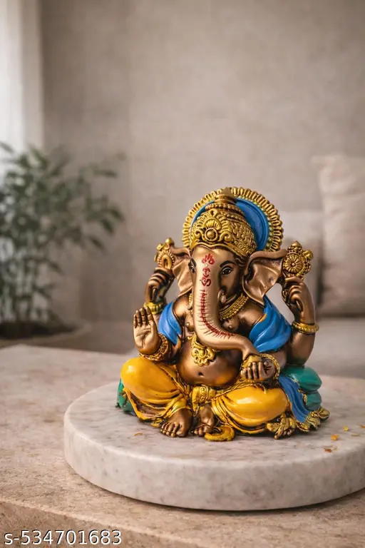 Lord Ganesha Idol for Home Decor Ganpati Bappa Murti for Puja Room Temple Living Room Hand Painted Decorative Ganesh Statue Spiritual Gift for Home Office Housewarming