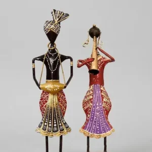 Traditional Indian Musician Figurine Set Compact Iron Home Decor Showpieces