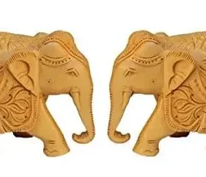 Wooden Elephant Carving Trunk Down Set of 2 Pieces 10 cm