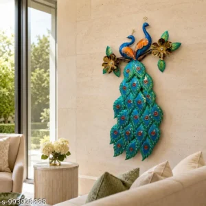 Designer Double Peacock Metal Wall Hanging Decor For Home Office