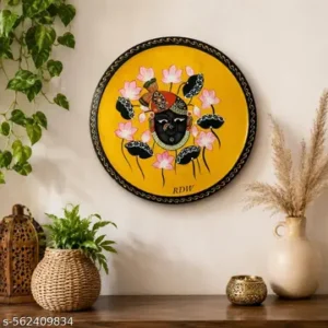 Handi Craft Wooden Wall Frame In Krishna Painting Lord Shrinath Frame For Wall Decor Indian Folk Song Multiple Colours Design Thanks Giving Wooden Round Wall Palette Decorative Wall Hanging 12 Inch Size Home Decor