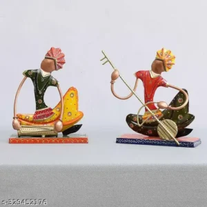 Langa Multi Colour Rajasthani Metal Sitting Musician Figurine Decorative Showpiece