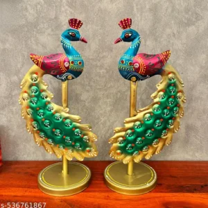 Handcrafted Iron Peacock Showpiece Pair 10 Inch Table Decor By