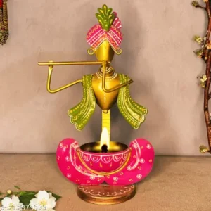 Metal Krishna Showpiece Tea Light Holder