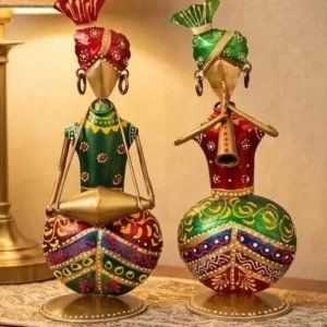 Handmade Rajasthani Iron Musician Showpiece Set Traditional Folk Art Decor 35X9 Inch Perfect For Home Office Gifting
