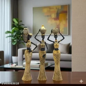 Vibrant Beautiful Finish Uniquely Hand Crafted Home Decor African Tribal Women Art Piece Set of 3