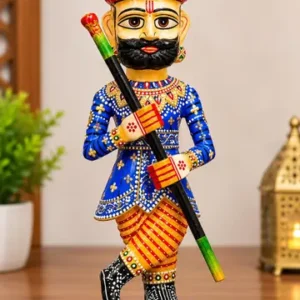 Rajasthani Wooden Chowkidar Statue Traditional Hand Painted Home Decor Showpiece