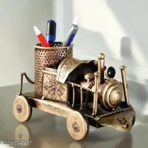 Antique Train Shape Metal Pen Stand Handcrafted Desk Decor 45X9X5 Inch