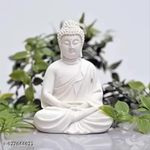 White Resin Finish Meditating Buddha Statue for Home Office Decor Peace Positivity Idol