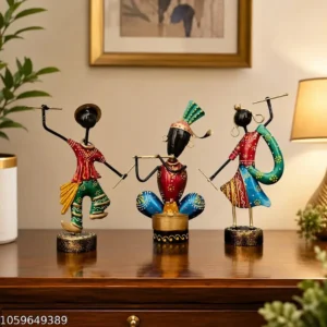 Xquisite Handcrafted Metal Musician Figurines 4x2x6.5 Inches Vibrant Artistic Decor For Your Home