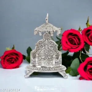 White Singhasan Aluminum Aasan Throne And A Beautiful Chatra Umbrella For Ganesha Krishna God Idol Statue Pooja Chowki For Temple Home Decor Size 9 X 6X 55