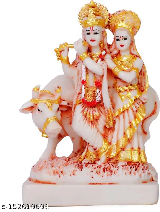 Radha Krishna Cow Idol Shri Radha Krishna Murti With Cow For Home Temple Mandir Pooja Room Decor Radha Krishna Ji Idol For Vastu Spiritual Worship Meditation Statue Decorative Religious Showpiece For Home Office Diwali Gift Janmashtami Housewarming Festival Gifting 10 Inch