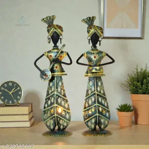 Rustic Blue Metal Rajasthani Musician Showpiece 12 Inch