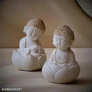 Cute Buddha Figurines Set of 2 Marble Living Roombedroomhomeoffice Housedesk Car Dashboard Antique Idol Art Decoration Showpiece