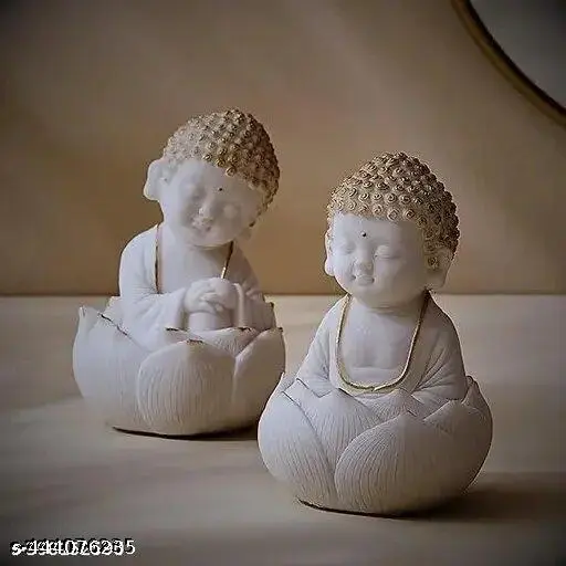 Cute Buddha Figurines Set of 2 Marble Living Roombedroomhomeoffice Housedesk Car Dashboard Antique Idol Art Decoration Showpiece