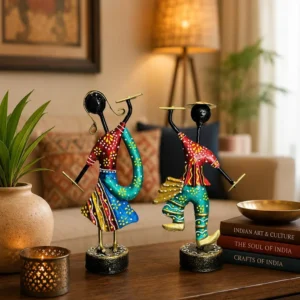 Folk Fusion Dandiya Couple Metal Showpiece Set 2
