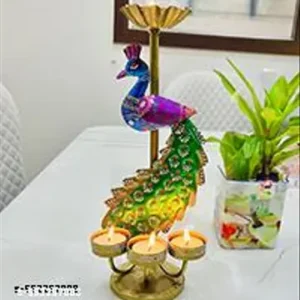 Handcrafted Metal Peacock Tealight Holder Multicolor Decorative Showpiece For Home Decor Trending Iron Candle Stand Ethnic Festive Gift Item