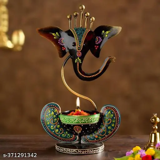 Vinayaka Ganesha Ji Iron Table Decorative Showpiece Tealight Candle Holder Diya Holder Loban Dhoop Incense Burner Ganesha Tea Light Candle Holder For Dewali Decoration Diwali Gift Corporate Gift Table Decor Pooja Room Decor