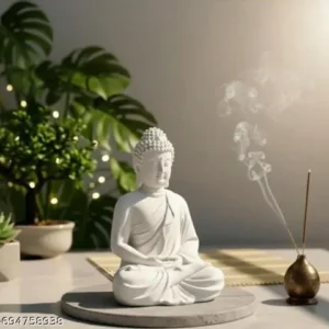 Handcrafted Polymarble Meditationdhyan Buddha Statue Lord Figurineidol White 55 Inch